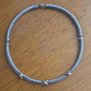 David Yurman Sterling and 14K Triple X Twisted Cable Station Necklace